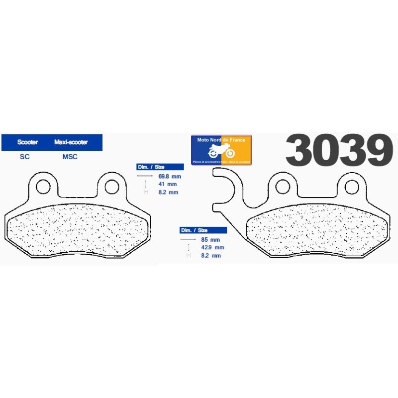 Jeu de plaquettes de frein Carbone Lorraine type 3039 SC