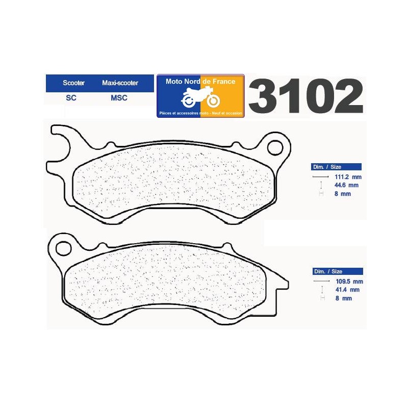 Jeu de plaquettes type 3102 SC Jeu de plaquettes type 3102 SC