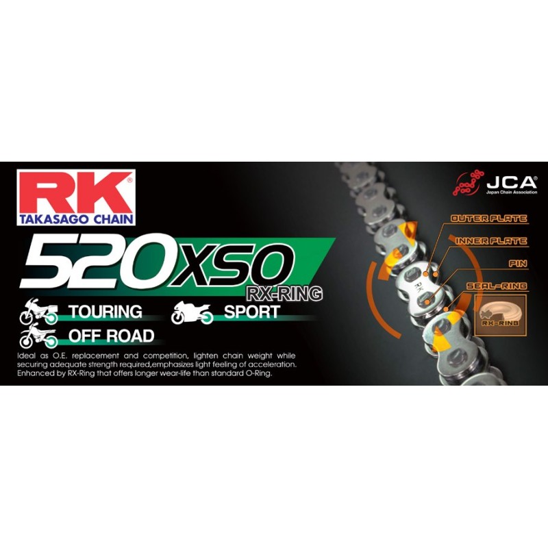 Chain RK step 520 type XSO RX'ring super-reinforced + flat pin rivet link Chain RK step 520 type XSO RX'ring super-reinforced + flat pin rivet link