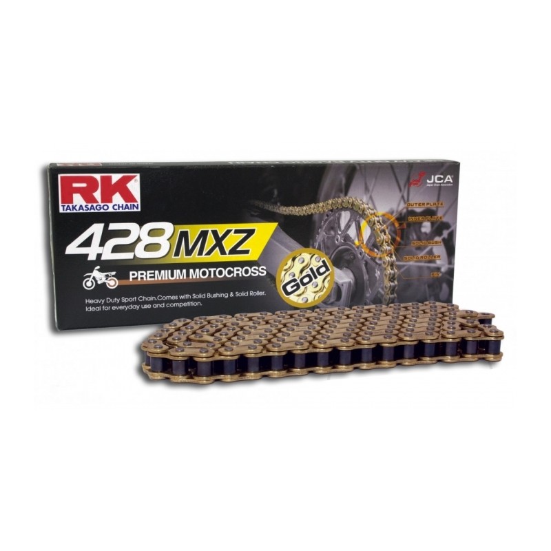 Chaine RK pas de 428 type MXZ Gold spéciale motocross + attache rapide Chaine RK pas de 428 type MXZ Gold spéciale motocross + attache rapide