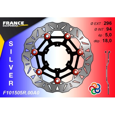 Disque de frein avant wave France Equipement type F101505R.00A0 avec oeillets de couleur