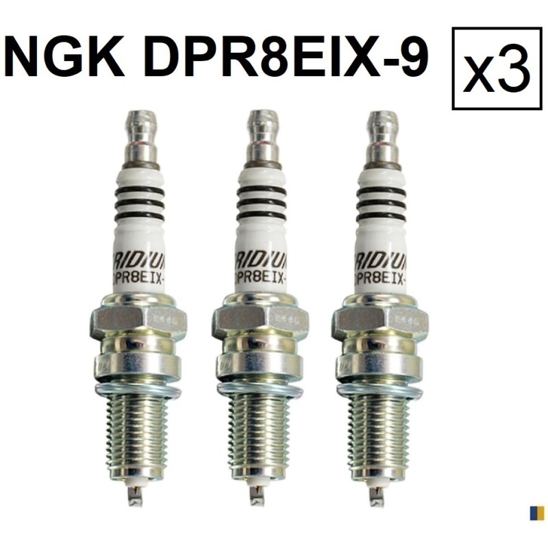 Lot de 3 bougies d'allumage NGK iridium type DPR8EIX-9