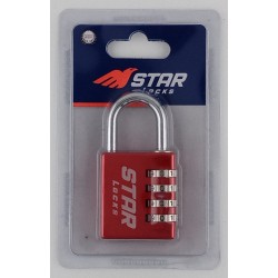 Star Locks Combination Padlock - 4 Digits - 26x78 mm - Red